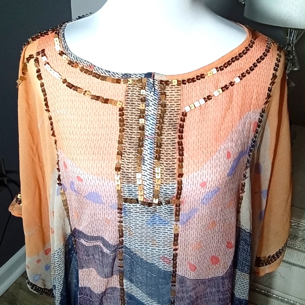 🧡New Chico"s Orange and Blue Women's Poncho🧡